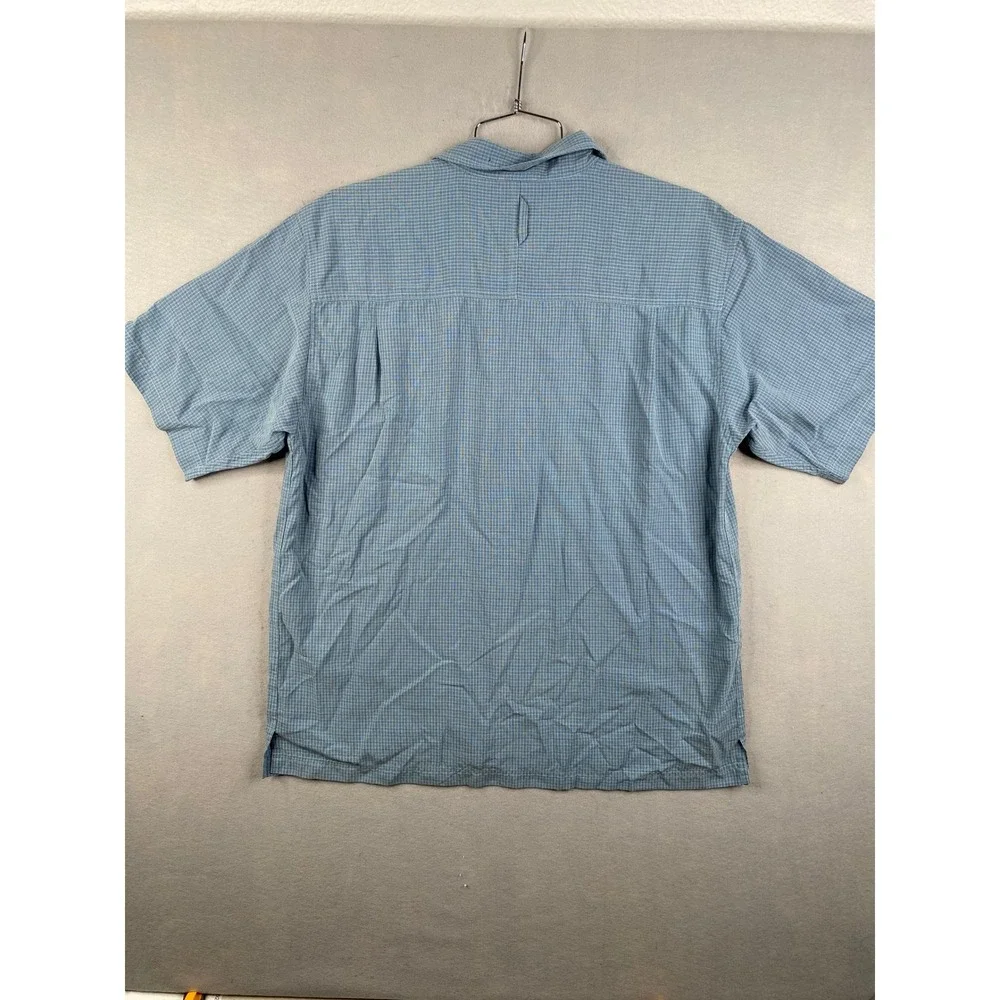 The North Face Mens Blue Grid Short Sleeve Vented Hiking Button Up Shirt Large